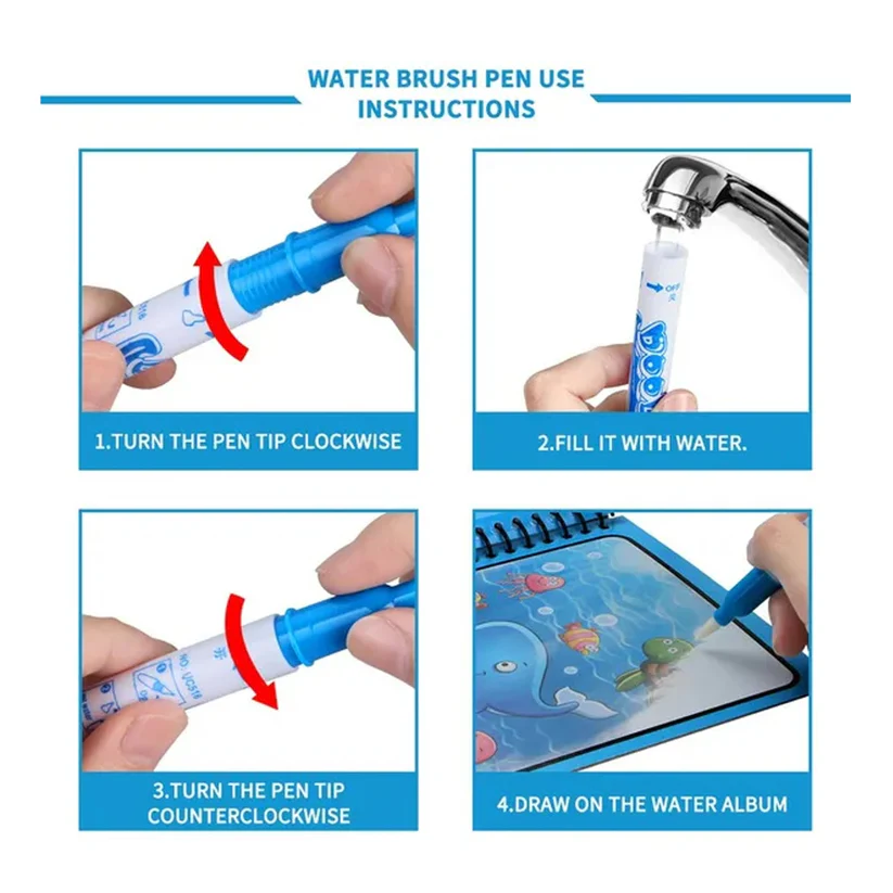 Magic Water Quick Dry Book with Magic Pen