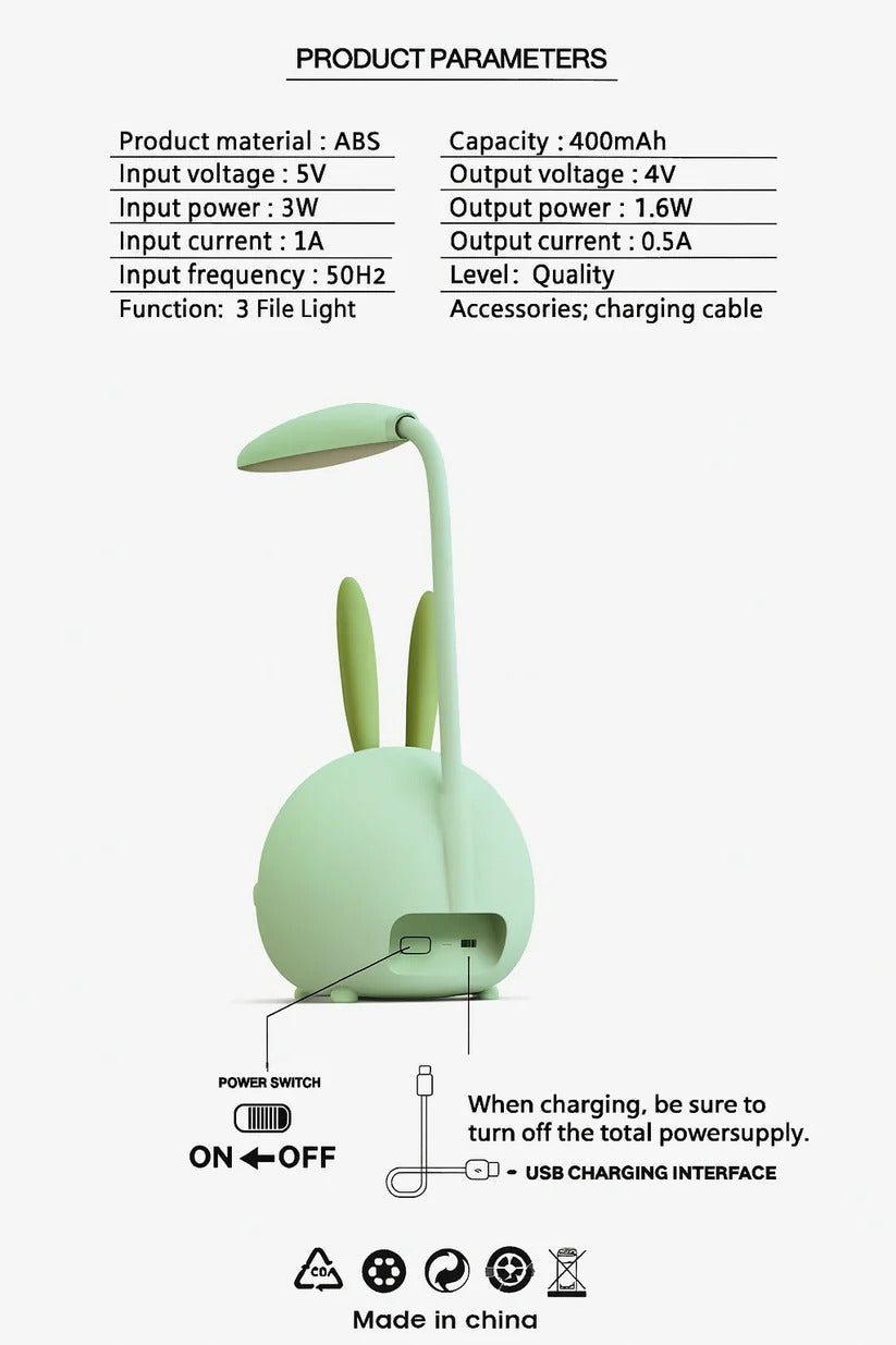 Pink Bunny Shaped LED Desk Lamp with Flexible Neck