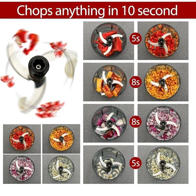 Manual Food Chopper 3 Stainless Steel Blades, for Fruits, Vegetables, Herbs (650 ML)