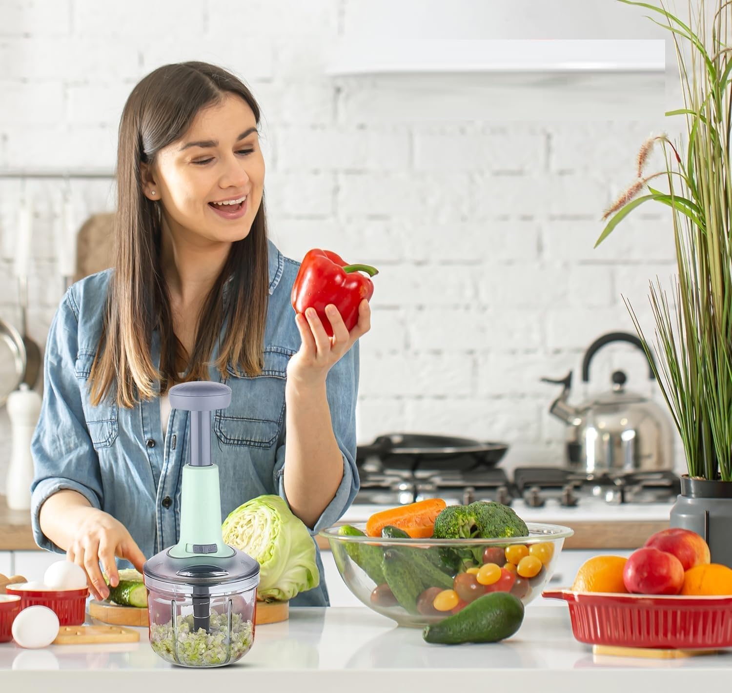 Manual Food Chopper 3 Stainless Steel Blades, for Fruits, Vegetables, Herbs (650 ML)