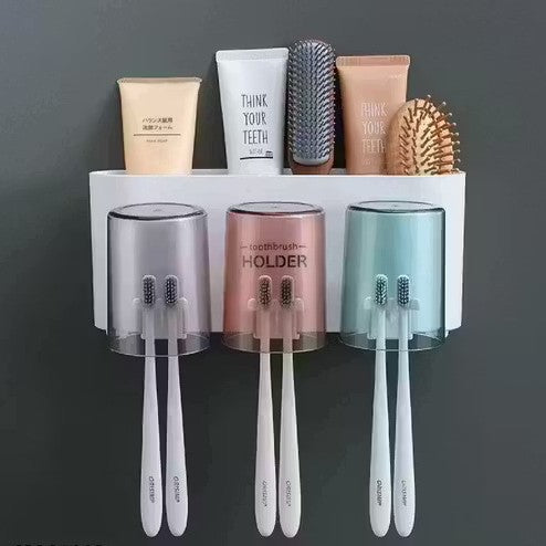 Adhesive Wall-Mounted Toothbrush Holder (3 Cups)