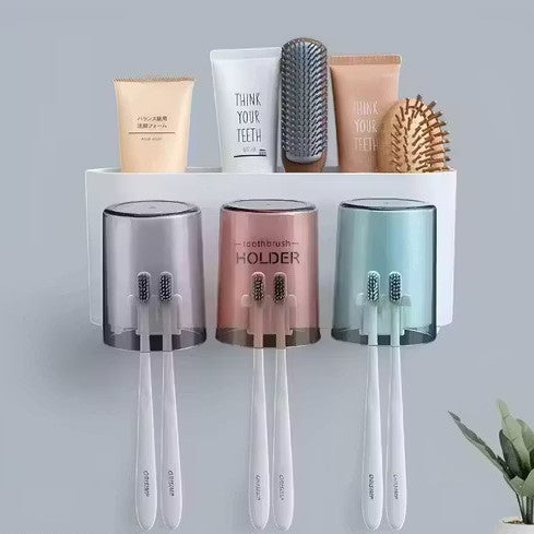 Adhesive Wall-Mounted Toothbrush Holder (3 Cups)